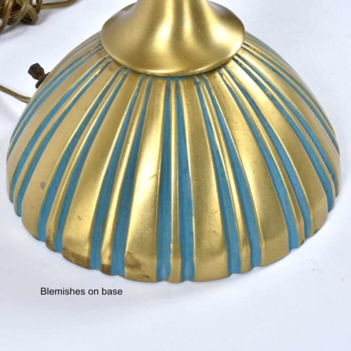 rembrandt gold and teal mid century modern hour glass shaped table lamp with shade 7619