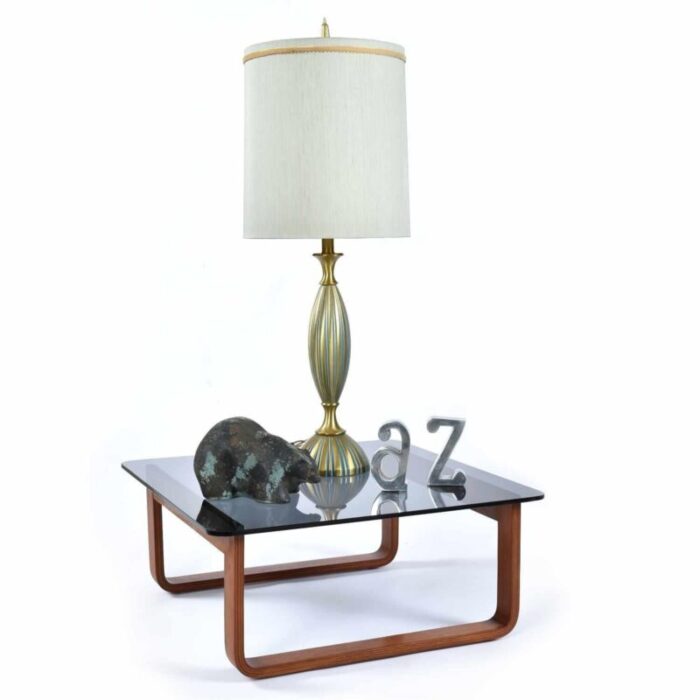 rembrandt gold and teal mid century modern hour glass shaped table lamp with shade 9657