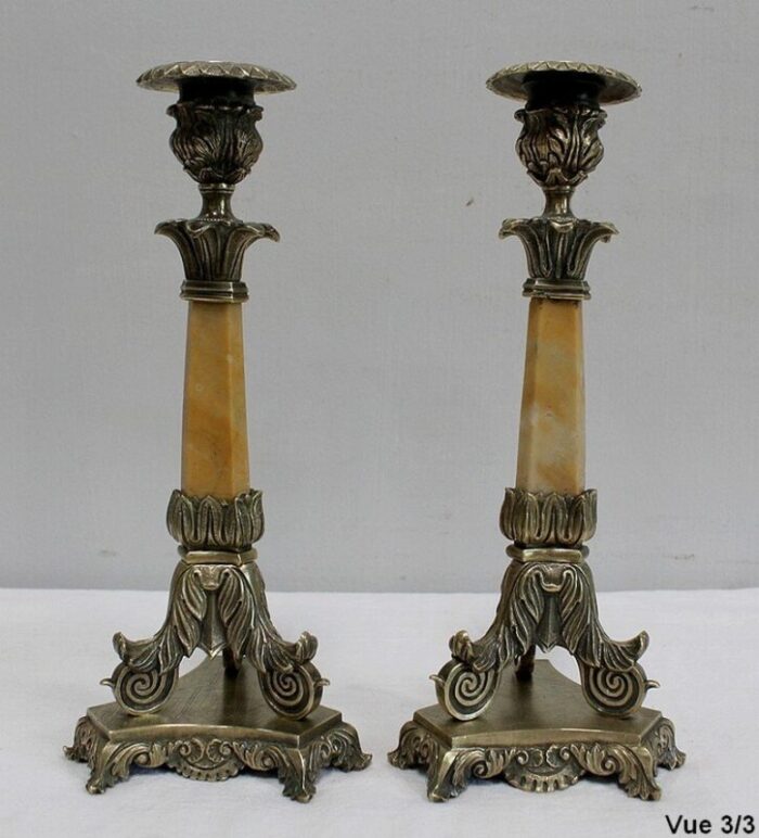 restoration period bronze and marble candlesticks 19th century set of 2 14