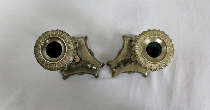 restoration period bronze and marble candlesticks 19th century set of 2 15