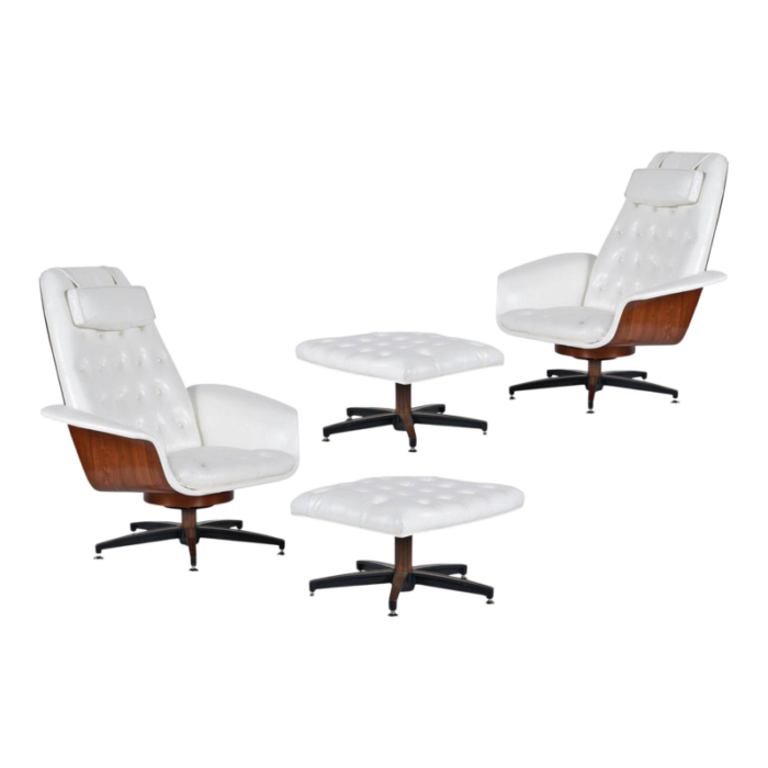 restored mid century modern george mulhauser style white chairs with matching ottomans 4646