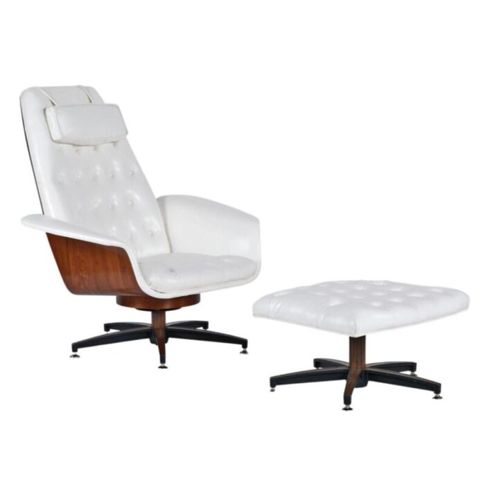 restored mid century modern george mulhauser style white chairs with matching ottomans 9240