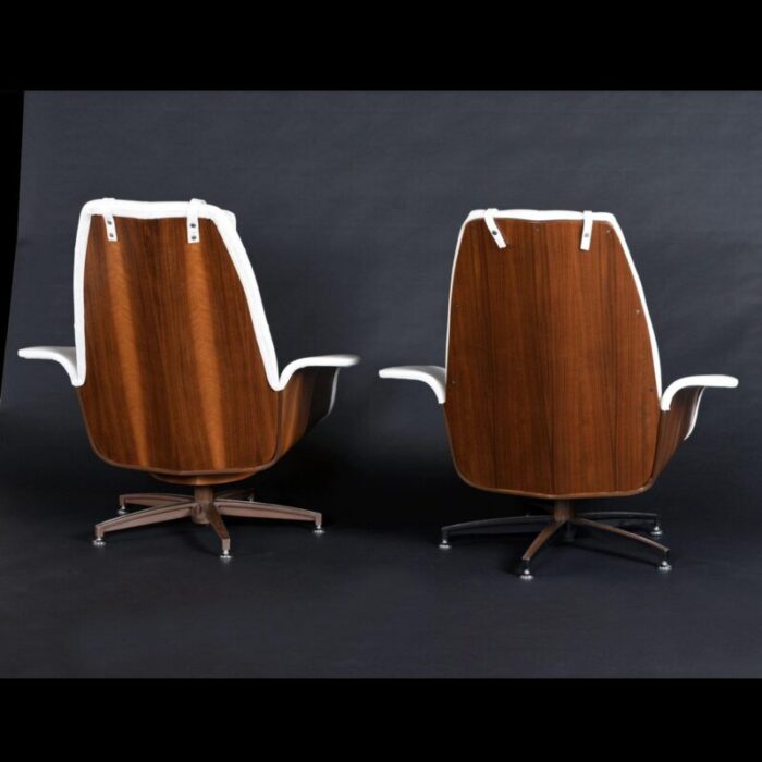 restored mid century modern george mulhauser style white chairs with matching ottomans 9789