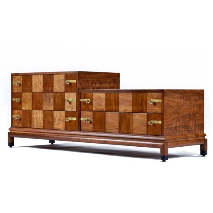 restored renzo rutili for john stuart 3 piece checker parquet campaign style credenza 0386