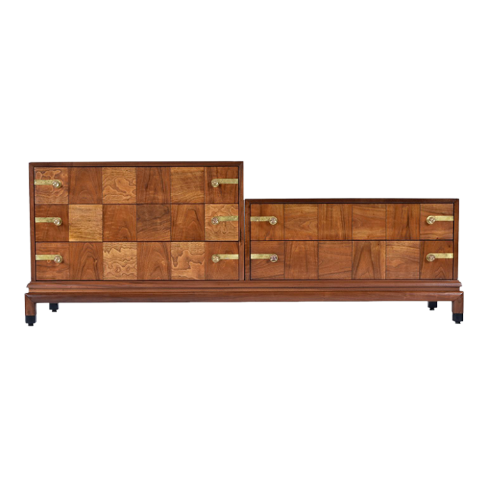 restored renzo rutili for john stuart 3 piece checker parquet campaign style credenza 3371