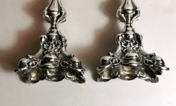 rococo style italian silver candleholders 1950s set of 2 11