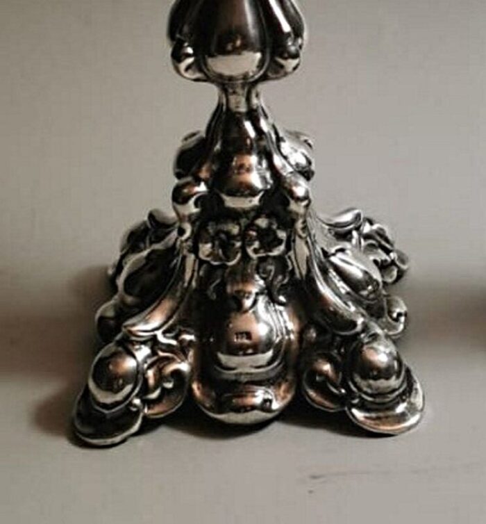 rococo style italian silver candleholders 1950s set of 2 9