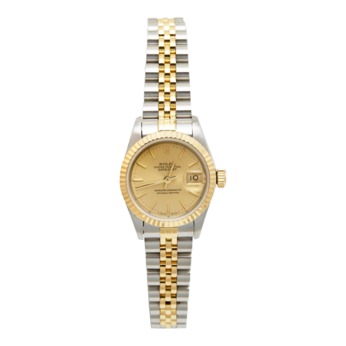 rolex champagne 18k yellow gold stainless steel datejust 69173 womens wristwatch 26 mm 3673