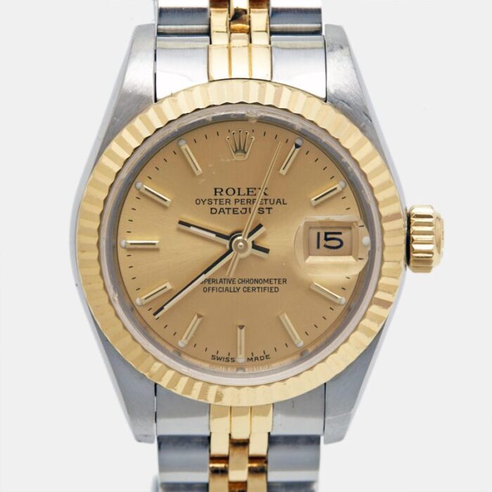 rolex champagne 18k yellow gold stainless steel datejust 69173 womens wristwatch 26 mm 5200