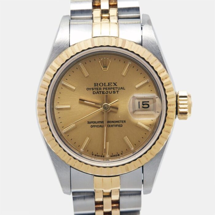 rolex champagne 18k yellow gold stainless steel datejust 69173 womens wristwatch 26 mm 5649