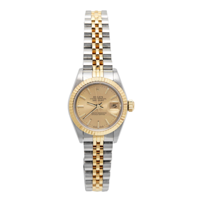 rolex champagne 18k yellow gold stainless steel datejust 69173 womens wristwatch 26 mm 6420