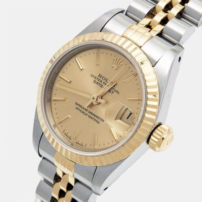 rolex champagne 18k yellow gold stainless steel datejust 69173 womens wristwatch 26 mm 6823