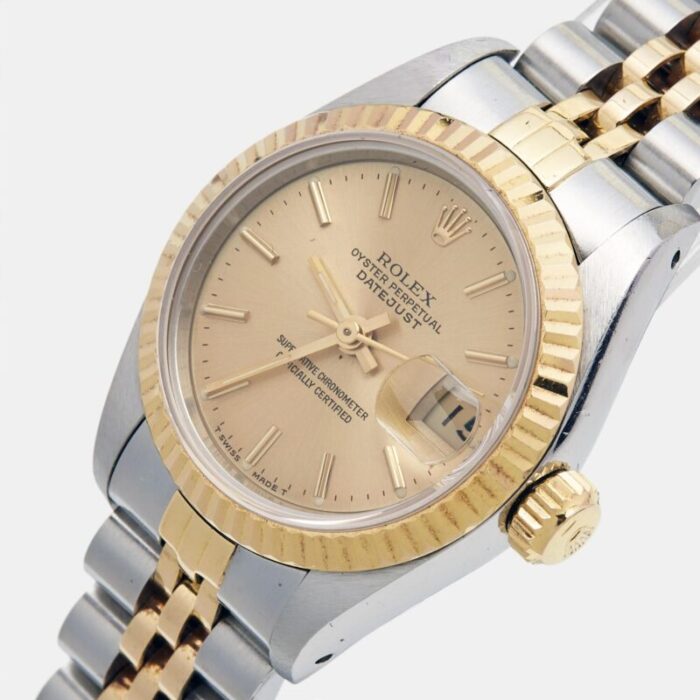 rolex champagne 18k yellow gold stainless steel datejust 69173 womens wristwatch 26 mm 8227