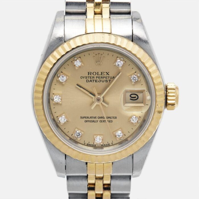 rolex champagne diamonds 18k yellow gold stainless steel datejust 69173 womens wristwatch 26 mm 1211