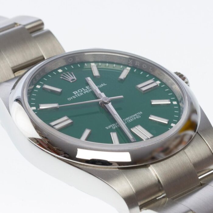 rolex oyster perpetual 41mm green in steel 7153