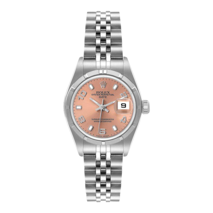 rolex pink stainless steel oyster perpetual date 79190 womens wristwatch 26 mm 1296