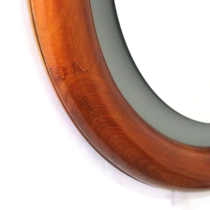 round backlit mirror in light walnut 1970s 7981