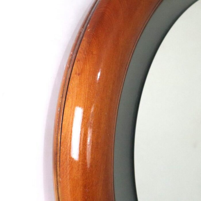 round backlit mirror in light walnut 1970s 9155