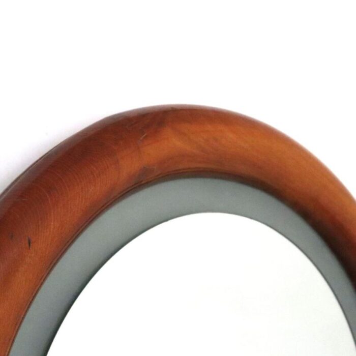 round backlit mirror in light walnut 1970s 9210