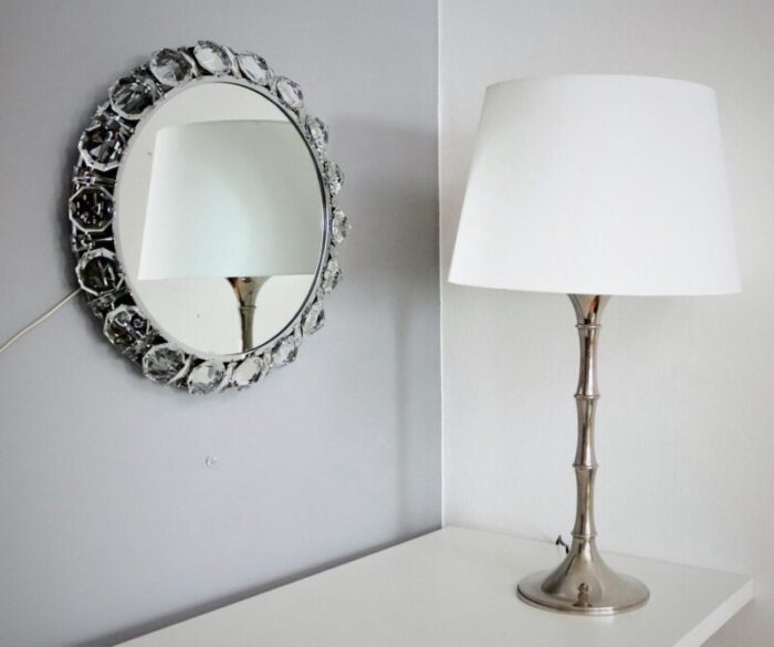 round backlit wall mirror with chrome and crystal glass by bakalowits 1960s 11