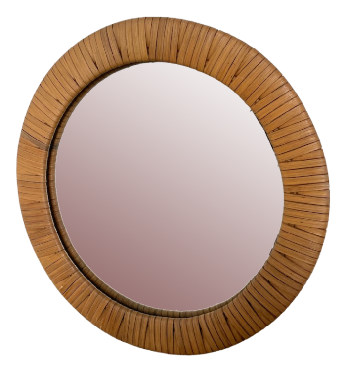 round wicker mirror 1950s 2873