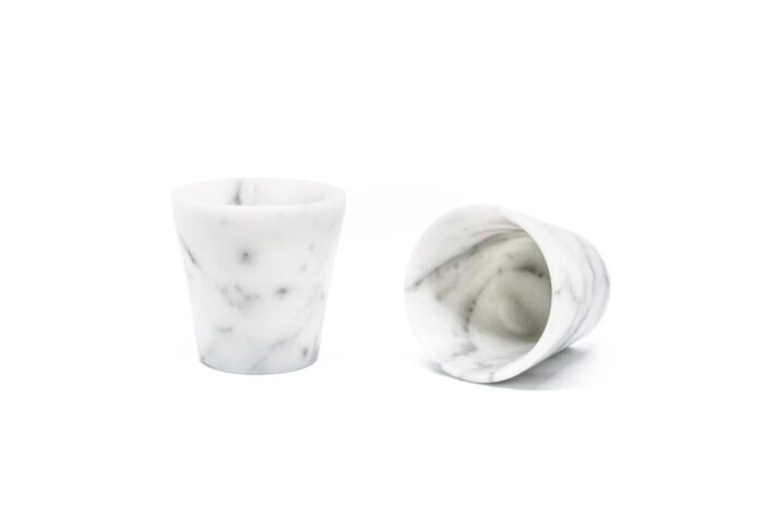 satin white carrara marble handmade grappa glasses from fiammetta v set of 2 1