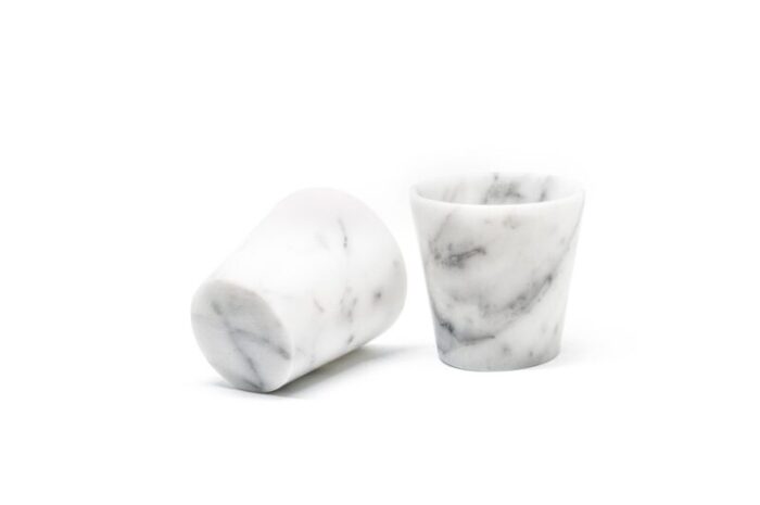 satin white carrara marble handmade grappa glasses from fiammetta v set of 2 3