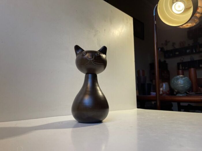 scandinavian glazed ceramic cat vase by bjerre 1970s 10