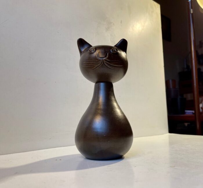 scandinavian glazed ceramic cat vase by bjerre 1970s 2