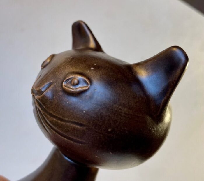 scandinavian glazed ceramic cat vase by bjerre 1970s 3