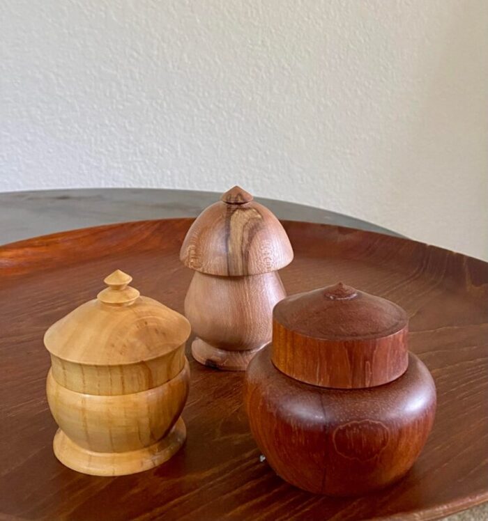 sculptural turned wood box trio set of 3 0183