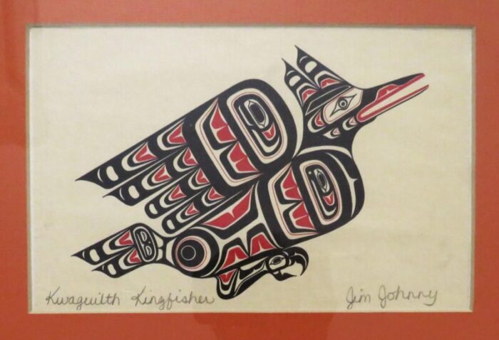 set of 3 native american mid century modern abstract bird lithographs prints signed 0598