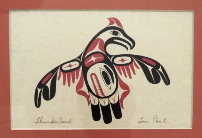 set of 3 native american mid century modern abstract bird lithographs prints signed 6014