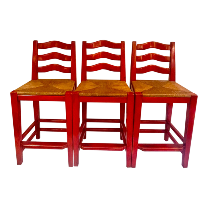 set of 3 wooden counter stools painted red 2213