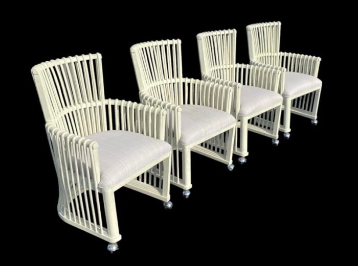 set of four stanley reserve white bent rattan hampton club or dining chairs on casters 1333