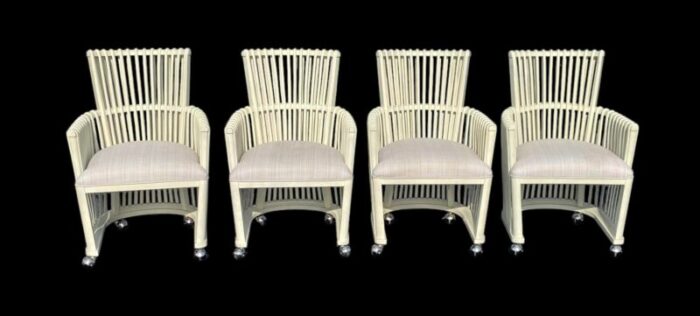 set of four stanley reserve white bent rattan hampton club or dining chairs on casters 1354