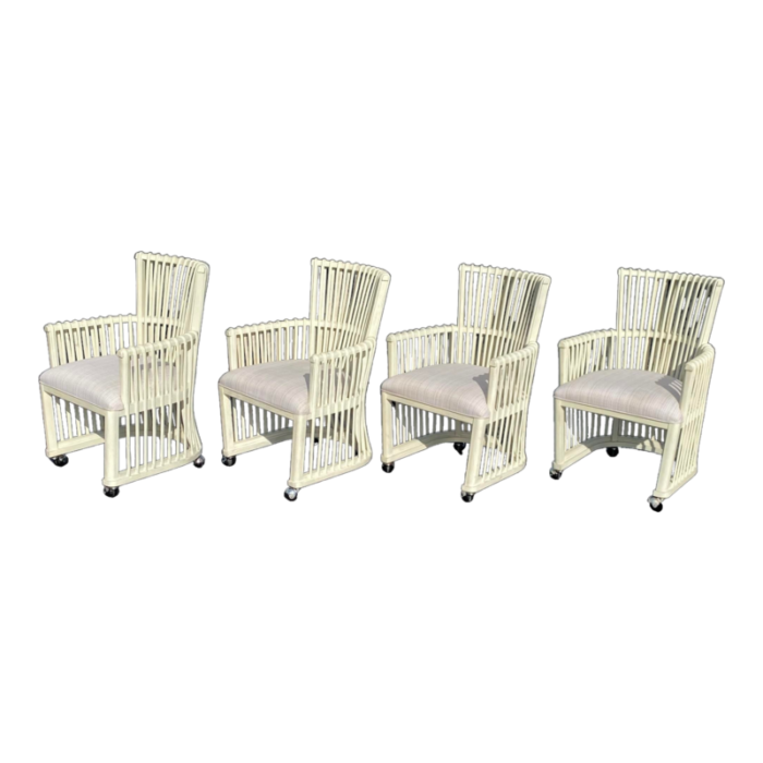 set of four stanley reserve white bent rattan hampton club or dining chairs on casters 1364