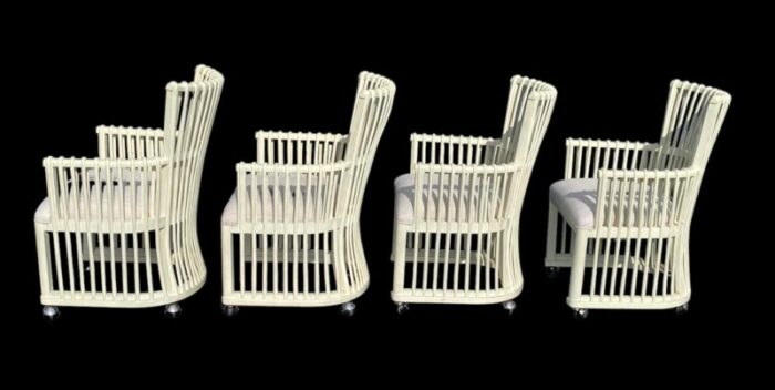 set of four stanley reserve white bent rattan hampton club or dining chairs on casters 2674