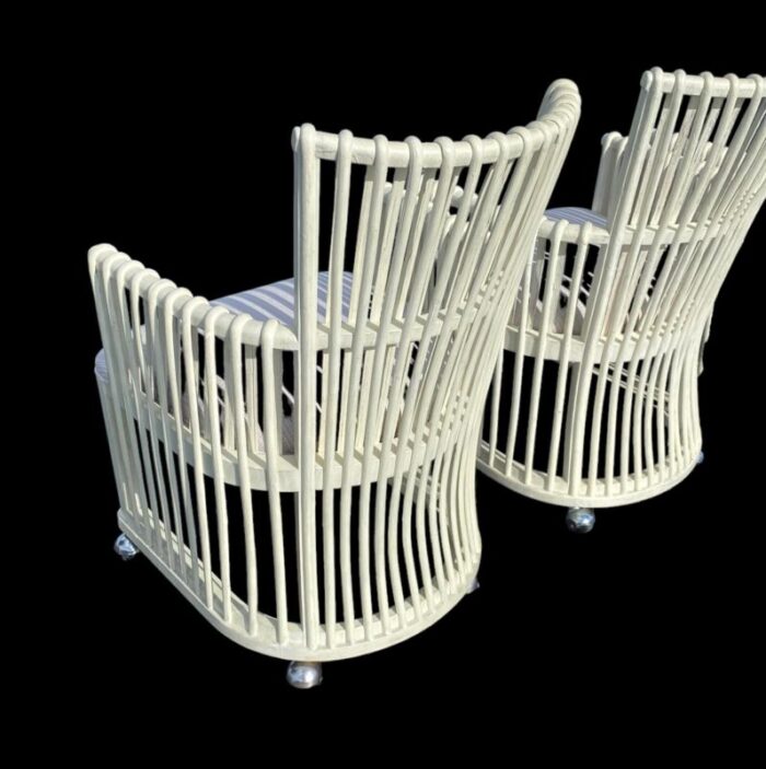 set of four stanley reserve white bent rattan hampton club or dining chairs on casters 3406