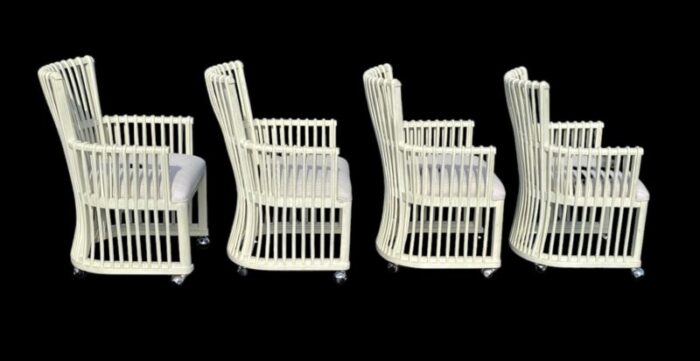 set of four stanley reserve white bent rattan hampton club or dining chairs on casters 3648