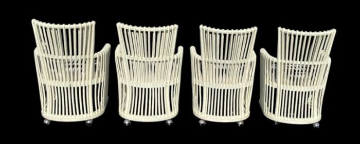 set of four stanley reserve white bent rattan hampton club or dining chairs on casters 7056