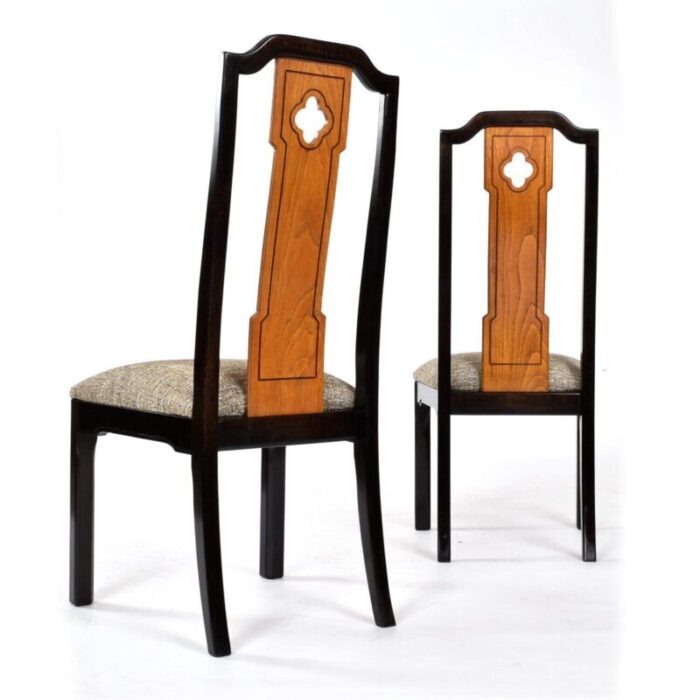 set of six thomasville embassy asian chinoiserie wood and black dining chairs 5723