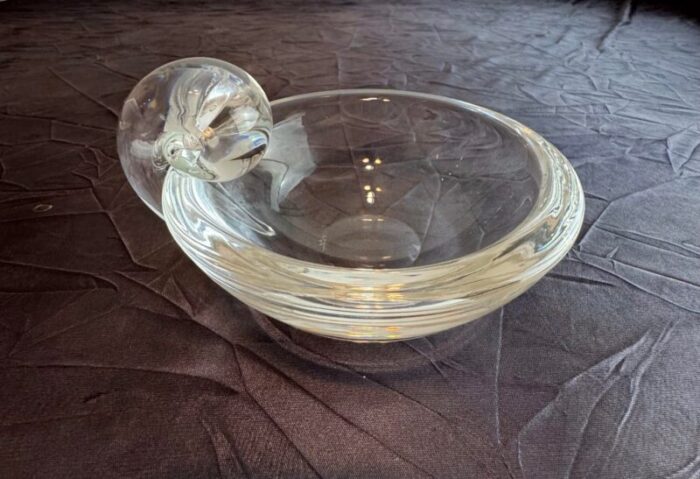 signed early 20th century handmade mouth blown crystal art glass stuben bowl with handle 4 6764