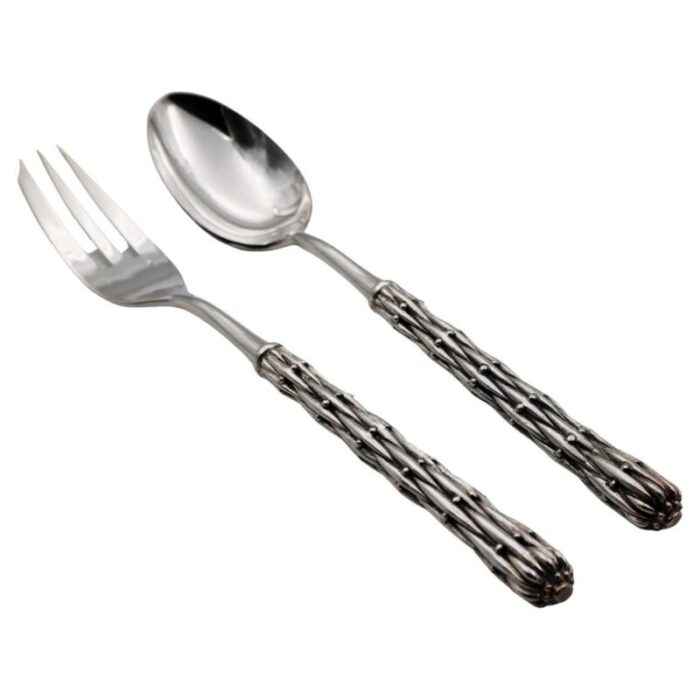 silver bronze serving spoon and fork by richard lauret set of 2 1