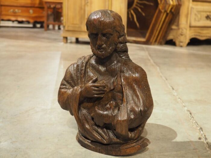 small 17th century oak carved bust from france 0590