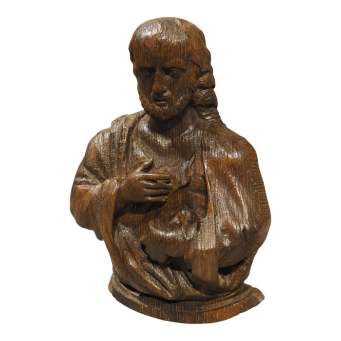 small 17th century oak carved bust from france 7907