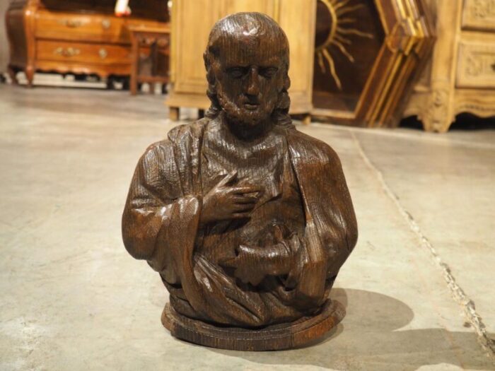 small 17th century oak carved bust from france 9881