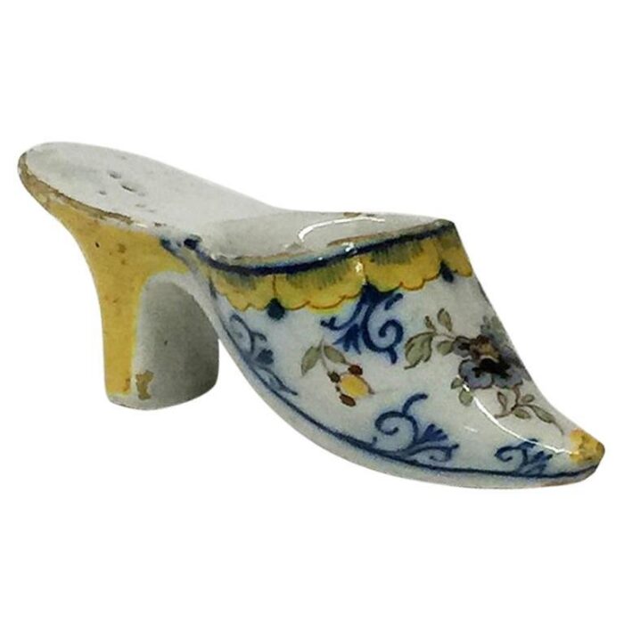 small 18th century polychrome earthenware shoe slippery from makkum netherlands 1