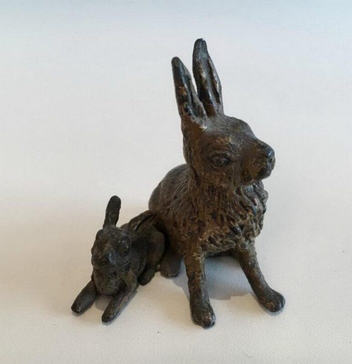 small bronze figure of rabbit and kit 1880s 5