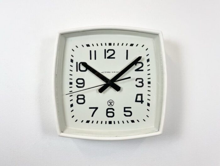 soviet industrial white bakelite factory wall clock from strela 1970s 1